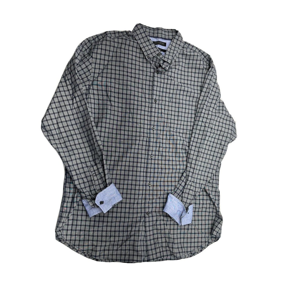 Banana Republic Button Dress Shirt Mens XL Gray 17-19 Plaid Slim Fit 2015